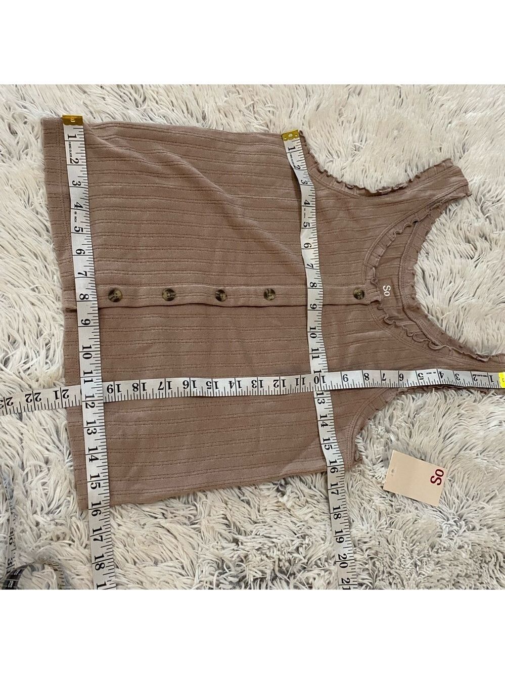 SO button down sleeveless tank Woman’s Junior’s size XL dark tan - Picture 13 of 13